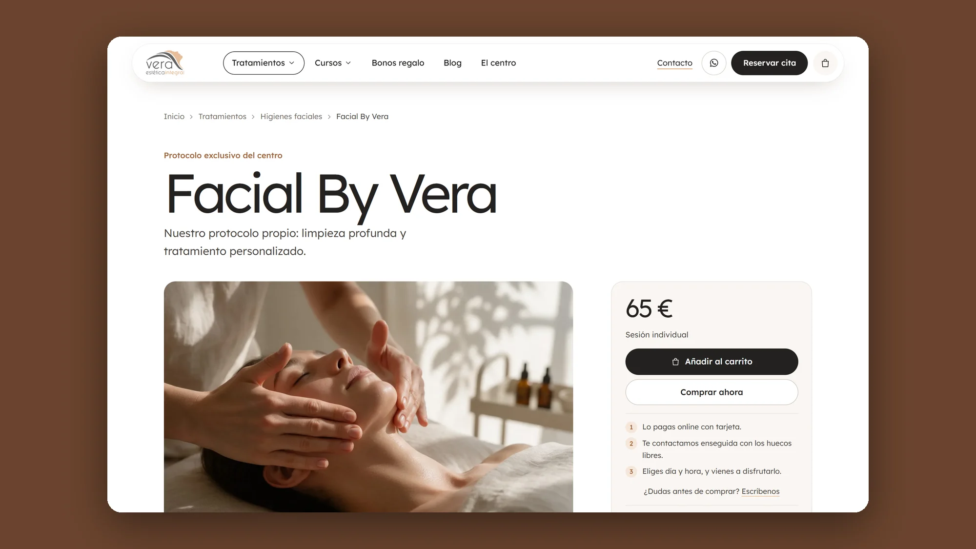 Ficha del tratamiento Facial By Vera en escritorio